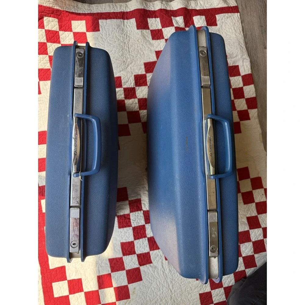 Vintage Samsonite Blue Hard Shell Suitcase Set 2 Piece Luggage Mid Century Retro
